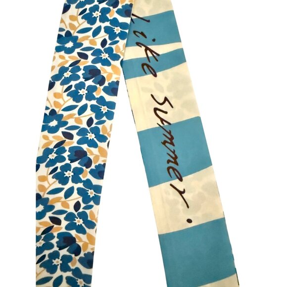 Slim Scarf Blue Floral 34in Satin Two Sided Nauticalcore Preppy No63 - Picture 9 of 16